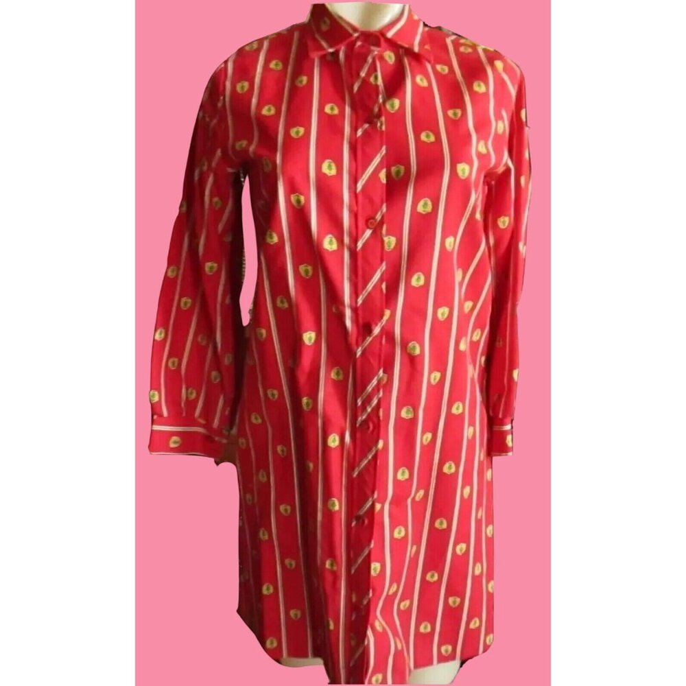 Shirt DRESS Small Vintage 1970's Women's Dress BLOOD RED MEDALLION PRINT MOD TOP